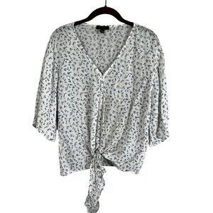 Dainty Floral Crinkle Top Blue XL Boho Indie Folk Country Farm Concert